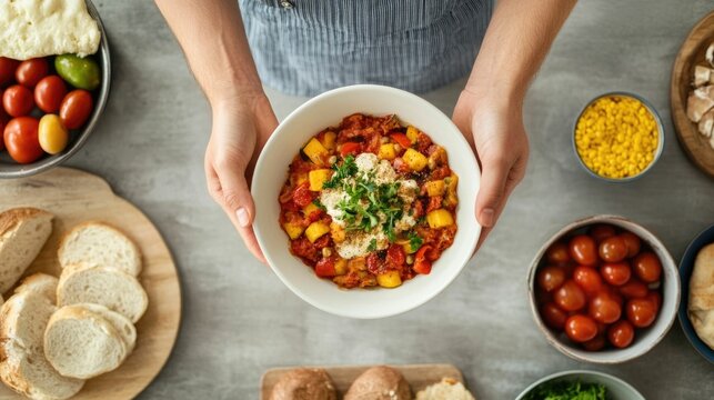 A group of friends enthusiastically preparing and setting up a cheerful breakfast table showcasing their cooperative teamwork and lively energy as they gather for a relaxed casual meal together - Powered by Adobe