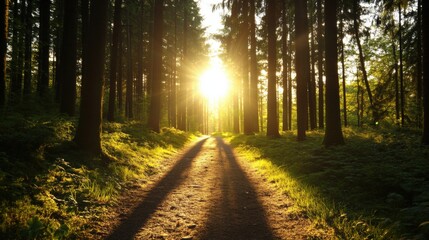 Obraz premium path through a sunlit forest