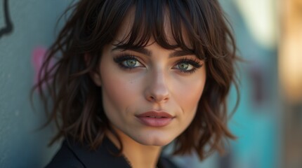 Fototapeta premium Confident young woman with striking green eyes in beauty portrait