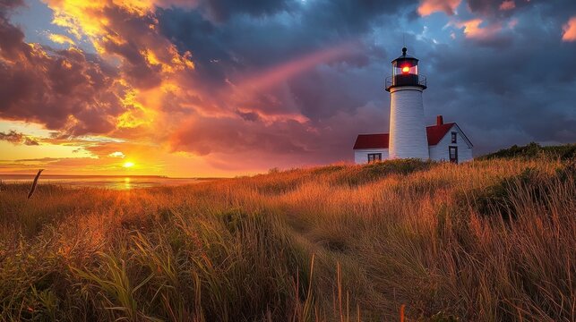 Chatham Sunset: Stage Harbor Lighthouse on Cape Cod's Historic Coast