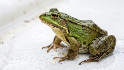 Obraz premium Green Frog on White Background