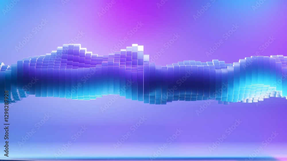 Sticker geometric cubes forming dynamic wave shape morphing across vibrant gradient backgrounds, transitioni