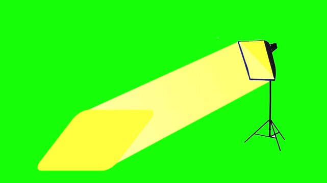 Lighting fixture is turned on and off on set, for film production against a green screen. Chroma key, cartoons, footage, mockup, loop