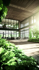 Lush Greenery Office Interior 3D Illustration
