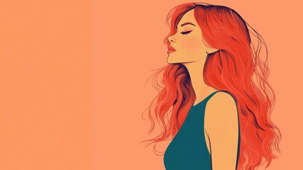 A stylish cartoon woman with wavy hair, wearing a chic dress, standing confidently on a pastel pink background.