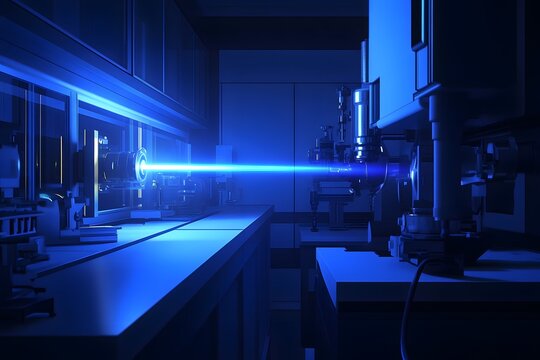 The light and shadow of laser passing through the dark laboratory