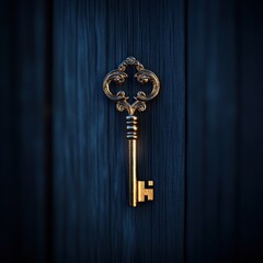 antique Gold Key on a wooden door