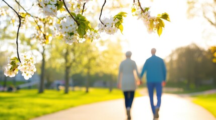 Obraz premium Gentle Spring Walk Amidst Blossoming Trees