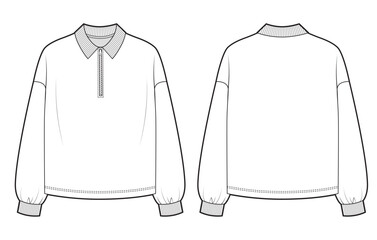 Long sleeve polo shirt flat sketch