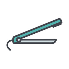 Flat iron icon in a modern design, showcasing sleek lines, a unique color palette, and a simple yet effective representation of a hair styling tool