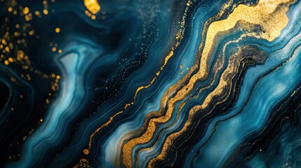 Abstract Blue and Gold Texture with Waves and Glittering Effects
