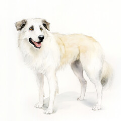 Fototapeta premium Cute and Creepy Pyrenean Shepherd Dog Watercolor Art: A Unique Blend of Charm and Quirkiness Captured in Vibrant Hues for Dog Lovers and Art Enthusiasts Alike