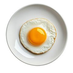 A fresh fried egg served on a transparent plate isolated against a clean transparent background for a simple breakfast, egg in a plate isolated on transparent background