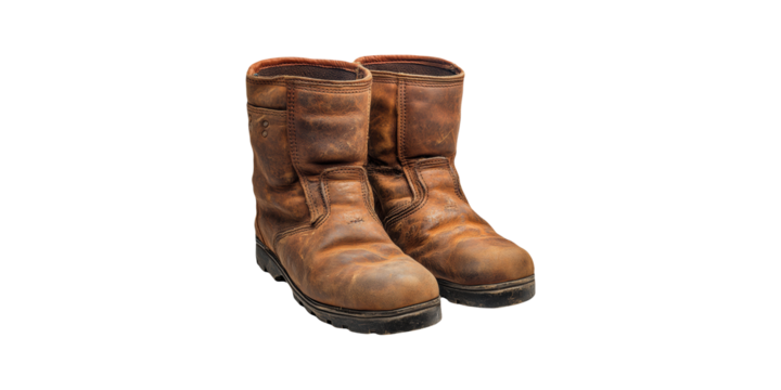 Brown leather work boots pair isolated on transparent background - Powered by Adobe