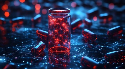 Vector of advanced AI systems interpreting clinical research data and pharmaceutical market trends for better drug development