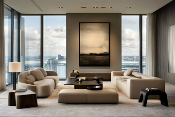 Modern City View Living Room Illustration