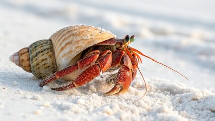 Hermit Crab in Seashell on Sandy Beach