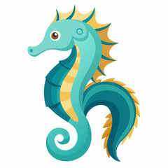 Fototapeta premium Colorful seahorse illustration with fins and curly tail