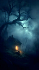Fototapeta premium Dark Night Cottage Illustration