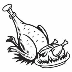 Tasty Chicken Drumstick Icon Minimalist Silhouette on White Background.