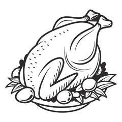 Minimalist Chicken Leg Silhouette Vector Icon Black on White,