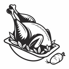Chicken Leg Piece Vector Icon Classic Black Silhouette Style.