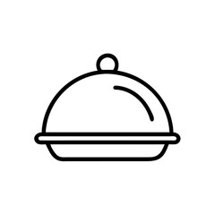 Obraz premium Dish cover icon depicted as a simple vector design, showing a curved lid over a plate, representing food service and dining experiences in a modern style