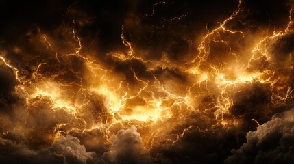 A dramatic sky filled with lightning strikes and ominous clouds.