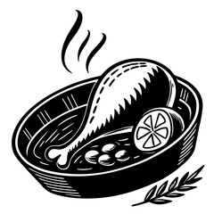 Black & White Chicken Drumstick Silhouette Ideal for Restaurants.