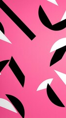 Graphic design with bubblegum pink background and contrasting geometric elements in black and white