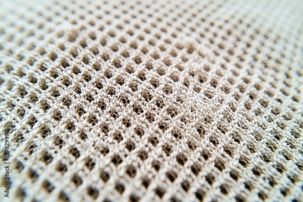 Poster extreme close-up of a textured beige mesh fabric showcasing the intricate pattern and unique surface