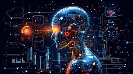 AI-driven pharma analytics concept vector visualizing artificial intelligence examining clinical trials and market insights