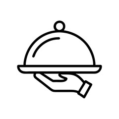 Obraz premium Serving tray icon with a hand holding it, suitable for restaurant and catering applications in a modern design style
