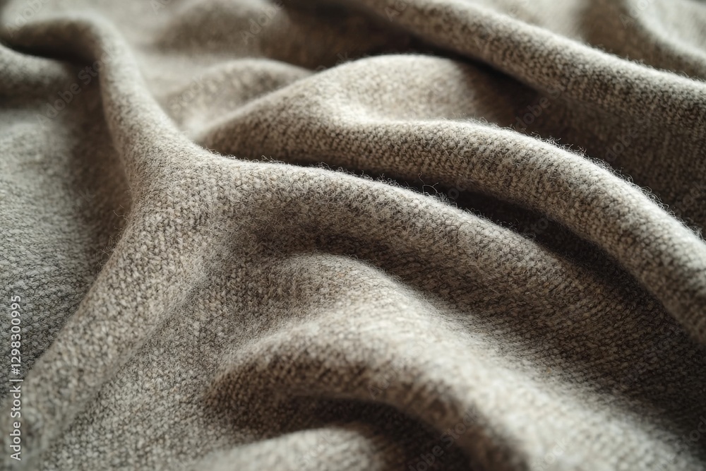 Poster a textured close-up of woven wool fabric, draping with gentle folds and subtle color variations, sho