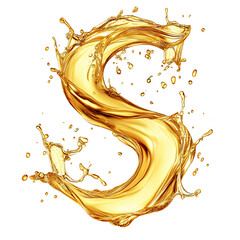 Fototapeta premium A dynamic, flowing S-shaped splash of golden oil isolated on a transparent background.