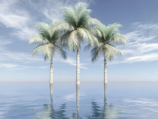 Fototapeta premium Tranquil 3D Palm Trees in Calm Water