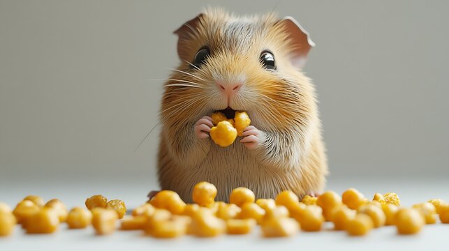 Cute hamster eating snacks indoor setting animal photography close-up