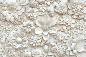 3D White Floral Relief Background