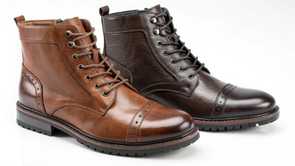 Men's Leather Boots, Brown and Dark Brown Lace-Up Boots