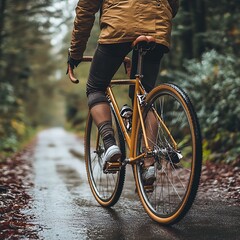 Naklejka premium Cycling through Autumn Woods
