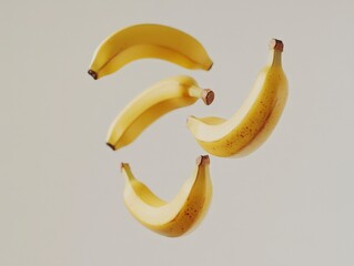 Vibrant Bananas Floating Against a Minimalist Light Background