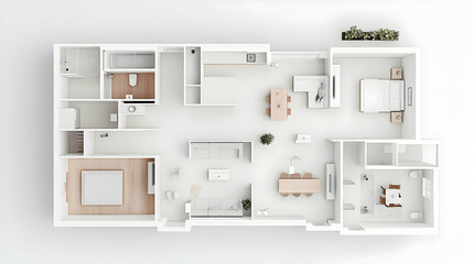 Overhead View of a Minimalist White Floorplan Design with Furniture Placement