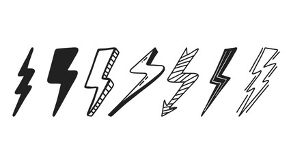 Variety of doodle thunder bolt. Set of lightning bolt. Hand drawn flash symbol