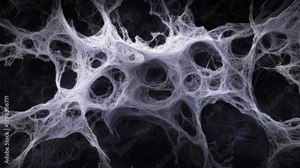 Fototapete a digital illustration of a complex, branching web of white lines against a dark background.