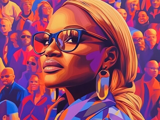 Woman in Glasses, Crowd Illustration