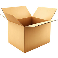 An open cardboard box on a transparent background,