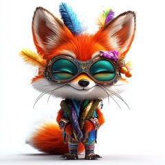 Playful fox character in colorful costume fantasy setting digital art