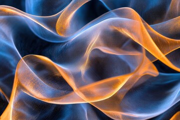 Obraz premium Abstract blue and golden fabric waves interplay, creating a dynamic and vibrant composition with intricate mesh textures and a flowing, fluid design element.