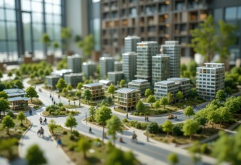 Miniature model of a sustainable urban cityscape.