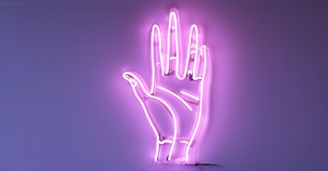 Neon sign palm reading glowing mystical hand radiant energy lines arcane fortune telling symbols bright colorful realistic photo